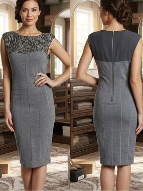 Ted Baker London Sheath Dress Sz 2 Gray Wool Blend Bodycon Career Chic Cocktail